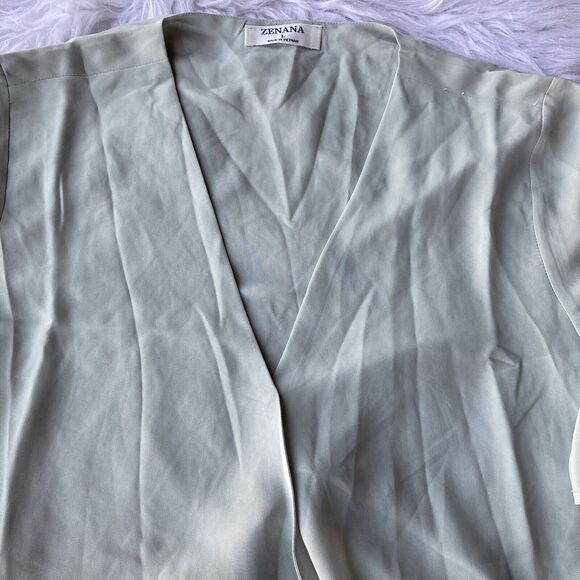 Zenana Sz L Double Lyered Chiffon Tie Front Bottom Short Flutter Sleeve Top - Picture 3 of 11